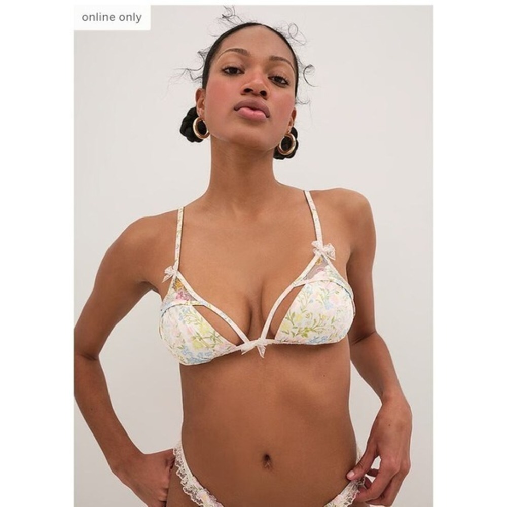 For Love & Lemons Victoria Secret Floral Mesh Triangle Bra Bows Lingerie Medium